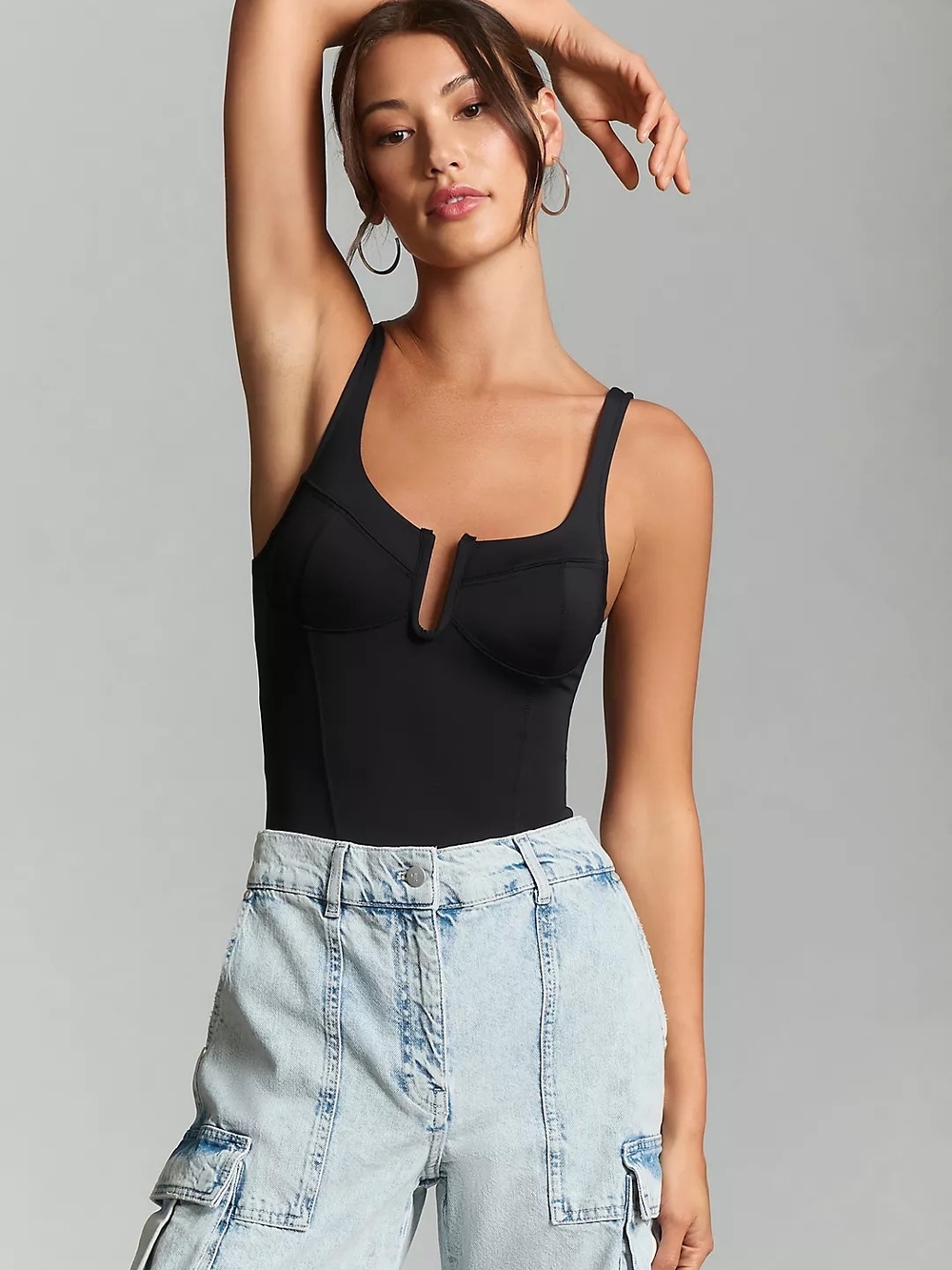 Good American Black Scuba Sculpted V-Notch Bodysuit